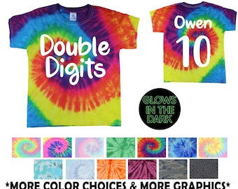 Double Digits Boy Tenth Birthday Tie Dye Shirt Vinyl Glow In The Dark Birthday Boy Shirt Birthday Party Shirt Boy Birthday Shirt