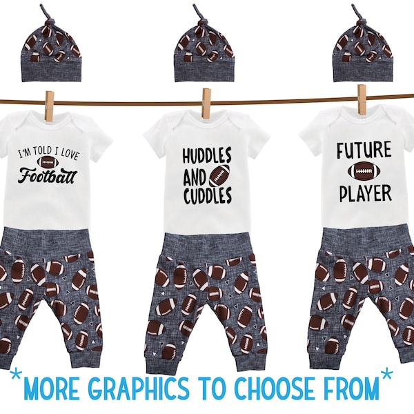 Boy Football Going Coming Home Outfit Future Player Touchdown Just Joined Team Pants Black Gray Knot Hat Baby Gift Love Football Blanket