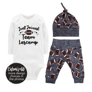 Boy Football Coming Home Outfit Just Joined Team Personalized Baby Going Yoga Pants Black Gray Knot Hat Infant Newborn Gift Set Blanket