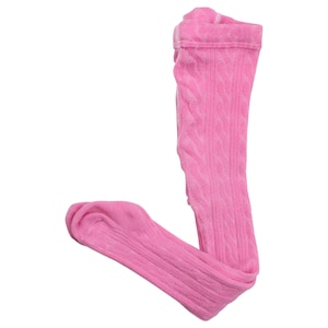 Kauwgomroze kabelgebreide panty handgeverfde kauwgomroze peuterpanty babypanty kinderpanty lentepanty winterpanty kleurrijk