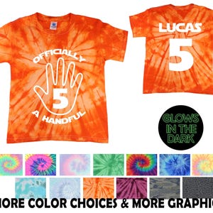 Officially A Handful Glow Vinyl Tie Dye Tee Personalized 5th Birthday Party Shirt Age Five Year Old Fifth Birthday Boy Handul Bday