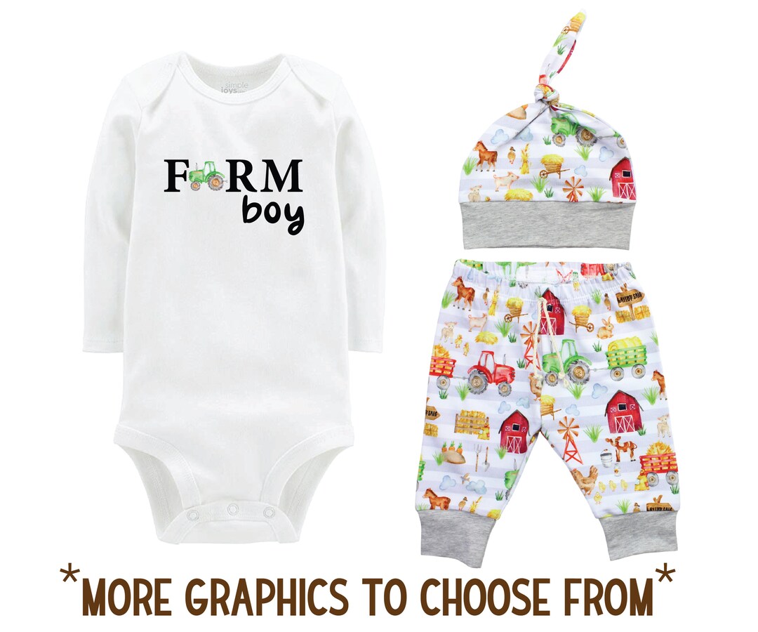 Farm Boy Outfit Boy Green Tractor Farming Bodysuit Pants Hat Blanket