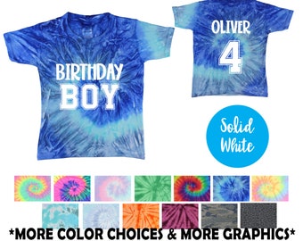 Birthday Boy Tie Dye Shirt Blue Jerry Tie Dye Personalized Birthday Party Shirt Age Year Name Blue Spiral Bday White Vinyl