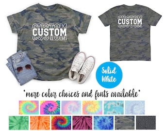 Custom Wording Personalized Camo Shirt Camouflage Shirt Green Gray Camo Adult Youth Toddler Unisex T-Shirt Tie Dye Shirts Sizes