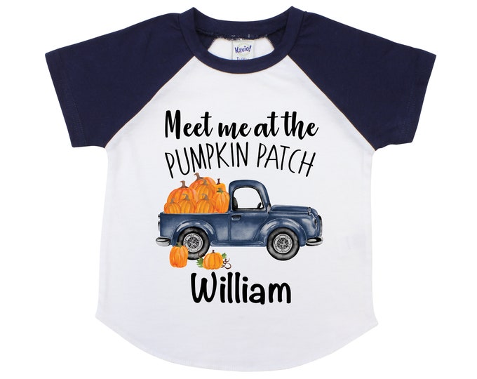 Meet me at the Pumpkin Patch Boy Personalized Boy Pumpkin Patch Shirt Boyish Fall Shirt Old Blue Truck with Pumpkins Vintage Truck Shirt