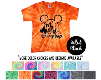 Chemise arc-en-ciel Tie Dye menthe My First Trip Mickey Vacation en vinyle noir unie pour tout-petit, jeune adulte, néon pastel, chemise tie-dye