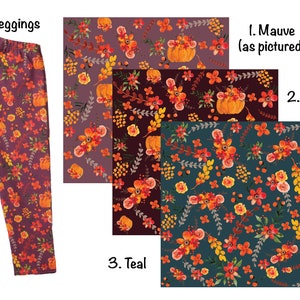 Fall Pumpkin Floral Leggings Girl Pumpkin Leggings Fall Floral Baby Leggings Toddler Leggings Wine Teal Mauve Floral Pumpkins Flowers Orange