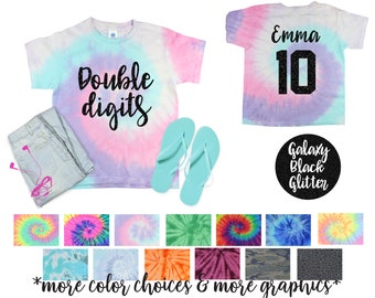 Doppel Ziffern Pastell Tie Dye Shirt schwarz Glitzer Vinyl Geburtstag Mädchen Shirt Geburtstagsparty Shirt Mädchen Geburtstag Shirt Tween Geburtstag Shirt