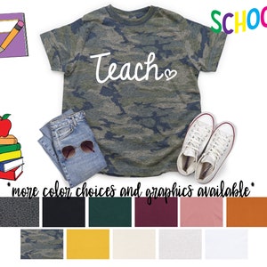 Teach Teacher Heart Camo Shirt Galaxy Camo Teach Heart Shirt  Teach Teacher Back To School Girl Green Camo School Teacher