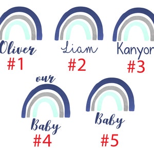 Boy Rainbow Baby Coming Home Outfit Personalized Watercolor Rainbow Yoga Pants Knot Hat Infertility Miscarriage Infant Loss Blue Gray Mint image 2