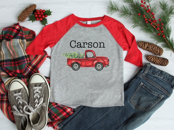 Bump And Beyond Designs Kids Vintage Truck Christmas Raglan – Red Long-Sleeve Shirt For Boys & Girls, Size 10-12 - View #8