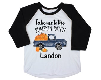 Boy Pumpkin Patch Shirt Personalized Raglan Fall Boy Shirt Pumpkin Patch Shirt Halloween Shirt Boy Truck Shirt Old Blue Truck Shirt Fall