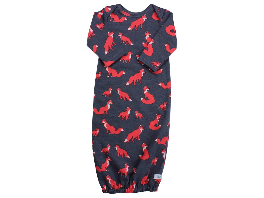 Gray Foxes Baby Boy Gown Fox Gown Gray Foxes Blue Boy Infant Gown Newborn Gown Going Coming Home
