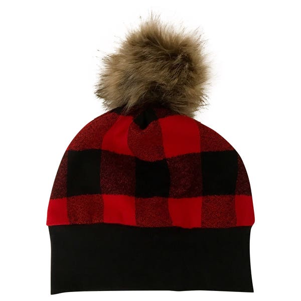 Buffalo Plaid Pom Pom Hat Red Black Buffalo Plaid Flannel Boy Hat Boy Baby Lumberjack Hat Fur Pom Hat Boy Newborn Hat Toddler Hat Winter Hat
