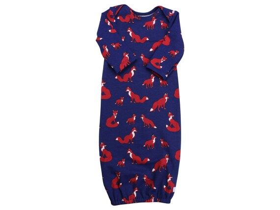 Foxes Baby Boy Gown Fox Gown Gray Foxes Blue Boy Infant Gown Newborn Gown  Going Home Outfit Boy Clothing Boy Infant Outfit Clothing