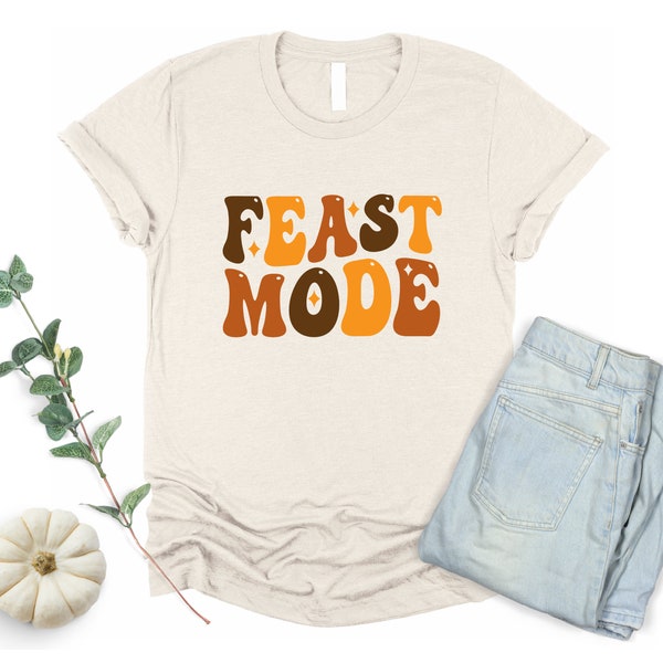Feast Mode Retro Thanksgiving Shirt Mommy and Me Fall Matching Adult Youth Toddler Women's Groovy Hippie 70s Fall Tee T-shirt Funny Thankful