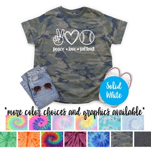 Peace Love Softball Camo Shirt Shirt Solid White Vinyl Softball Shirt Camouflage Shirt Peace Love Girl Shirt Softball Fan Shirt