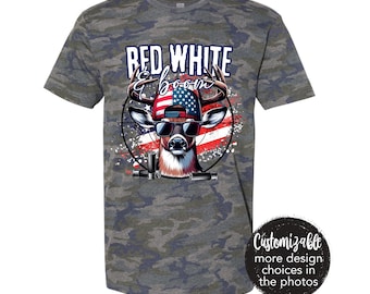 Patriottisch Buck Deer Camo Shirt Rood Wit Boom Vlag Hoed Vis Bas Wilde Eend T-shirt VS Patriottisme All American Boy Side by Side Monster Truck