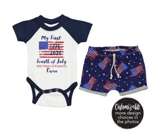 Jongen My First Fourth of July Raglan-outfit 250 jaar jubileum VS Years of Freedom Gepersonaliseerde outfit babyshort met vlag