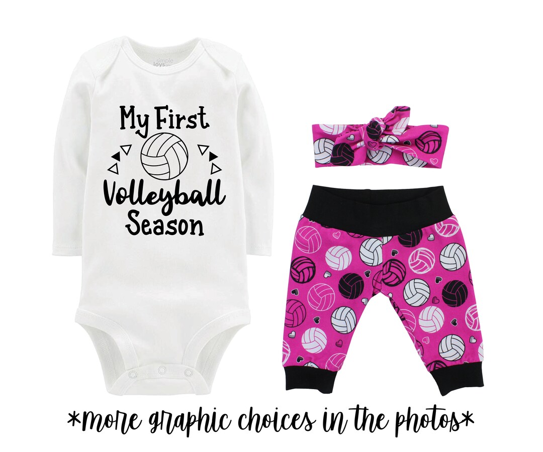 My First Volleyball Season Baby Going Coming Home Outfit Girl Pink Black Last Name Personalized