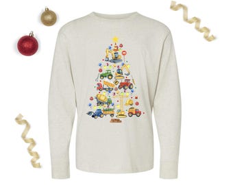 Jongen bouw kerstboom shirt peuter jeugd baby graafmachine dumper graafmachine vakantieverlichting