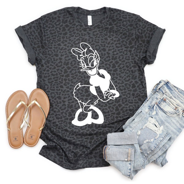 Daisy Girl Gray Leopard Shirt Solid White Vinyl Toddler Youth Adult Leopard Disney Trip Matching Tee Disney Daisy Shirt Daisy Duck Shirt Tee