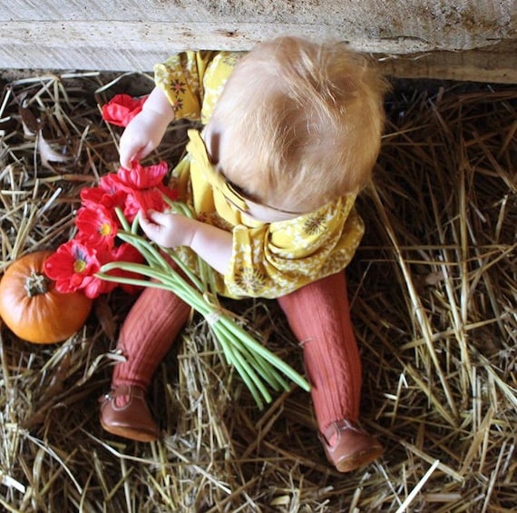 Pumpkin Spice Cable Knit Tights Hand Dyed Burnt Orange Fall Toddler Tights Baby Children s Tights Cotton Spandex Tights Sweater Tights