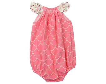 Baby Romper Toddler Romper Pink Rose Dainty Flower Floral Romper Pink Rose Ripple Bonnet Modern Bonnet