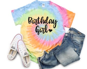 Birthday Girl Neon Tie Dye Shirt Galaxy Bright Black Glitter Vinyl Birthday Girl Shirt Birthday Party Shirt Girl Tie Dye Pastel Bday Shirt