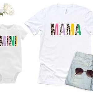 Mama and Mini Colorful Leopard Shirt Bodysuits Mommy and Me Matching Mom Daughter Black Cheetah Bright Spring Summer