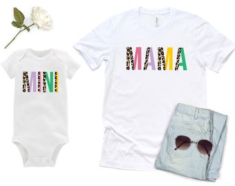 Mamãe e mini camisa colorida de leopardo, macacão mamãe e eu combinando mãe e filha chita preta brilhante primavera verão