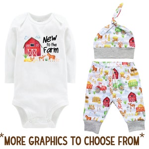 New to the Farm Outfit Boy Farming Bodysuit Pants Hat Blanket Barn Baby Coming Home Outfit Future Farmer New to the Farm Outfit