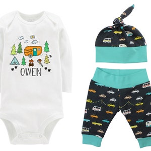 Zestaw kempingowy dla chłopca, który wychodzi i wraca do domu, body, zestaw upominkowy dla niemowląt, strój kempingowy dla chłopca, prezent na baby shower na świeżym powietrzu