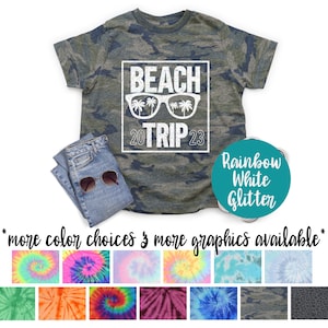 Beach Trip Tie Dye Shirt Summer Vacation Beach Girl Shirt White Rainbow Glitter Vinyl Neon Pastel Toddler Adult Sizes Beach Tie Dye