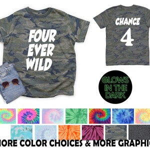 Four Ever Wild Birthday Boy Wild Camo Shirt Birthday Party Solid White Vinyl Boy Toddler Wild Boy Camouflage 4th Birthday Camouflage Shirt