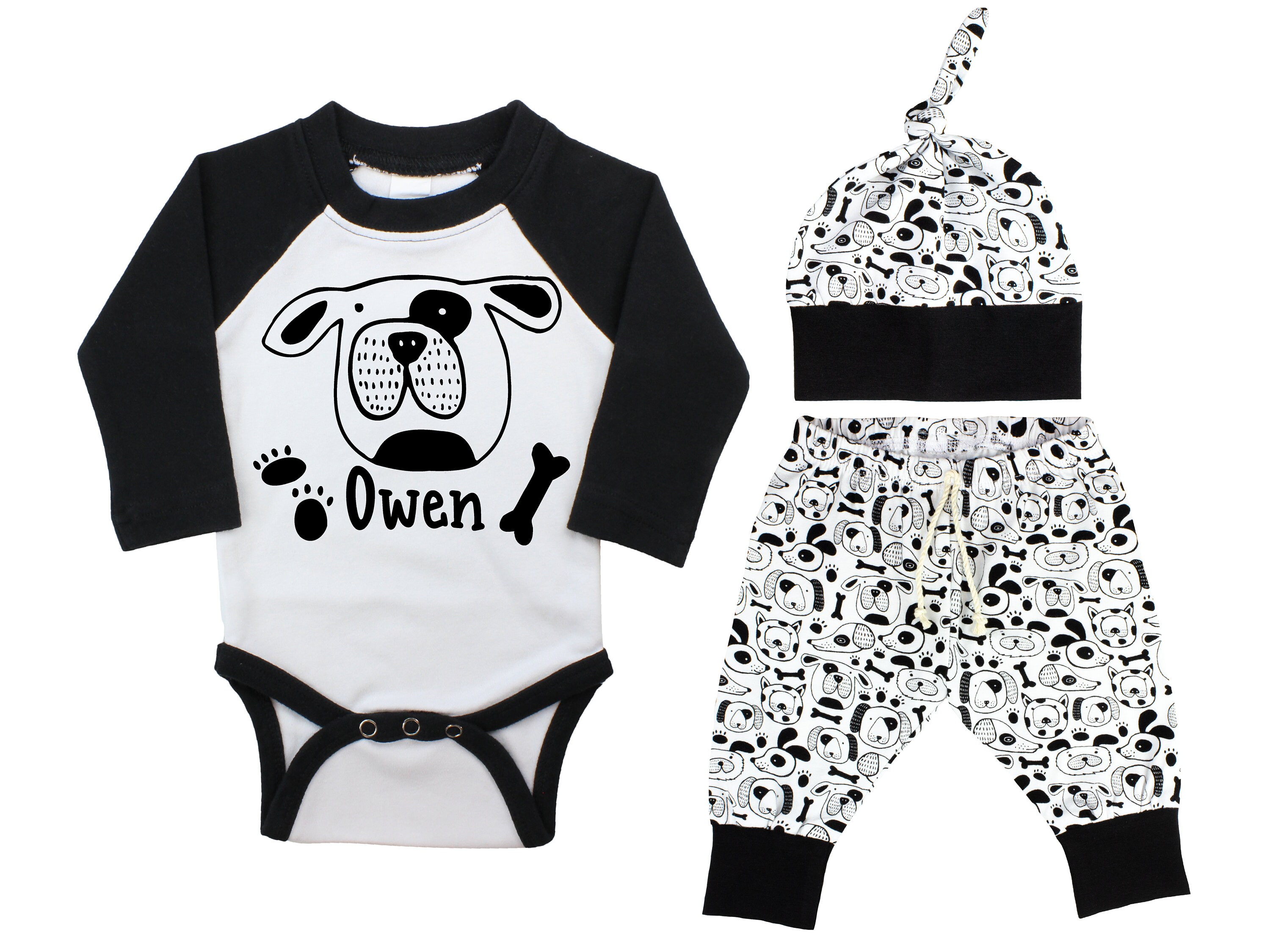 Boy Puppy Dog Raglan Outfit Personalized Outfit Dog Baby Onesie Top