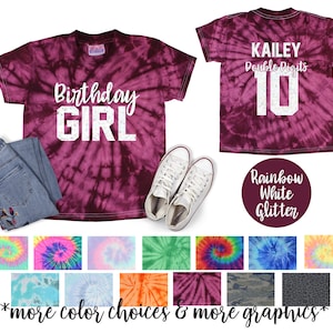Birthday Girl Neon Rainbow Double Digits Personalized Tie Dye Shirt Galaxy Bright Black Ten Tenth Birthday Party Shirt Girl Birthday Shirt