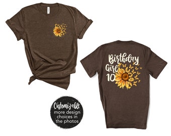 Sunflower Butterfly Birthday Girl Shirt Front and Back Cowgirl Boots Custom Age Personalized Little Sister Big Sister Family Matching Mom