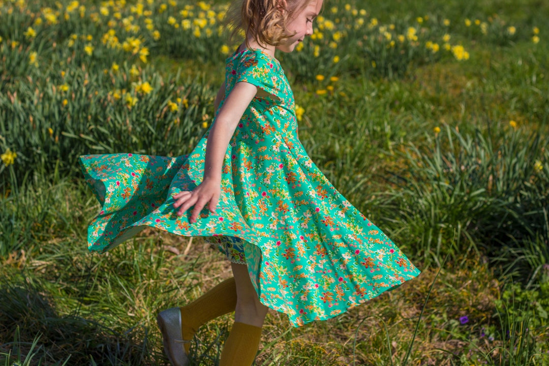 Green Summer Twirly Dress Flowers Floral Spring Easter Dress - Etsy UK