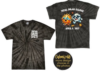 Total Solar Eclipse 2024 Front and Back T-Shirt Spider Black Tie Dye Shirt Black Gray Funny Moon Chasing the Sun Infant Toddler Adult Match