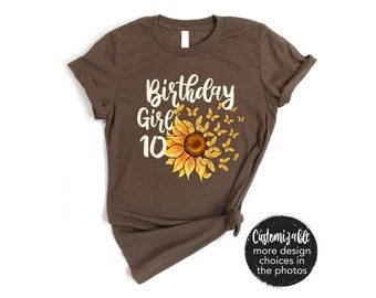 Sunflower Birthday Girl Shirt Be Kind Personalized Custom Age Butterflies Little Sister Big Sister Family Matching Mom Grandma Cowgirl Boots