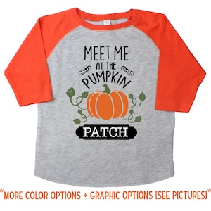 Meet Me at the Pumpkin Patch Gray Orange Raglan Boy Pumpkin Patch Shirt Boyish Fall Shirt Vintage Style Pumpkins