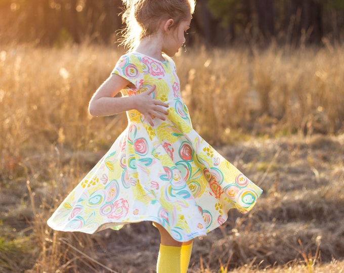 Easter Dress Spring Dress Twirly Easter Dress Toddler Dress Girl Dress Summer Dress Pastel Dress Mint Yellow Pink Twirl Dress Short Sleeve