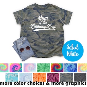 Mom of the Birthday Boy Camo Shirt Birthday Party Solid White Vinyl Birthday Boy Party Shirt Girl Camouflage Top Girl&#39;s Camouflage Shirt