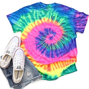 Koszulka BLANK Tie Dye Miętowa tęcza Neonowa tęcza Pastelowa tęcza Koszulki dla dorosłych, młodzieży i małych dzieci Koszulka unisex Zabawne, jasne koszulki Tie Dye Wszystkie rozmiary