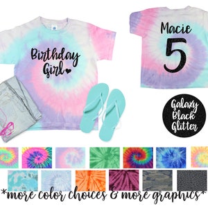 Birthday Girl Pastel Neon Tie Dye Shirt Galaxy Bright Black Glitter Vinyl Birthday Girl Shirt Birthday Party Shirt Girl Birthday Shirt