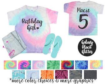 Birthday Girl Pastel Neon Tie Dye Shirt Galaxy Bright Black Glitter Vinyl Birthday Girl Shirt Birthday Party Shirt Girl Birthday Shirt