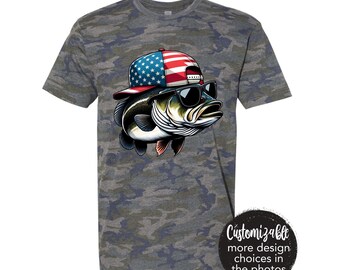 Patriottisch vis Camo-shirt vlaghoed Bas Wilde eend Buck Deer T-shirt VS patriottisme All American Boy zij aan zij Monster Truck Camo Frog