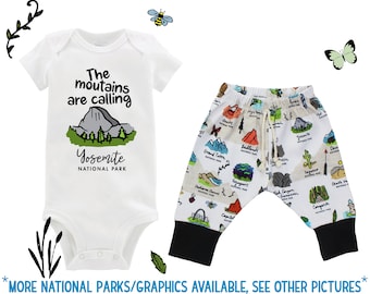 National Park Outfit Bodysuit Pants Boy Girl Adventure Set Mountains Lakes Vacation Road Trip Outfit Pants Shirt Unisex Baby Set