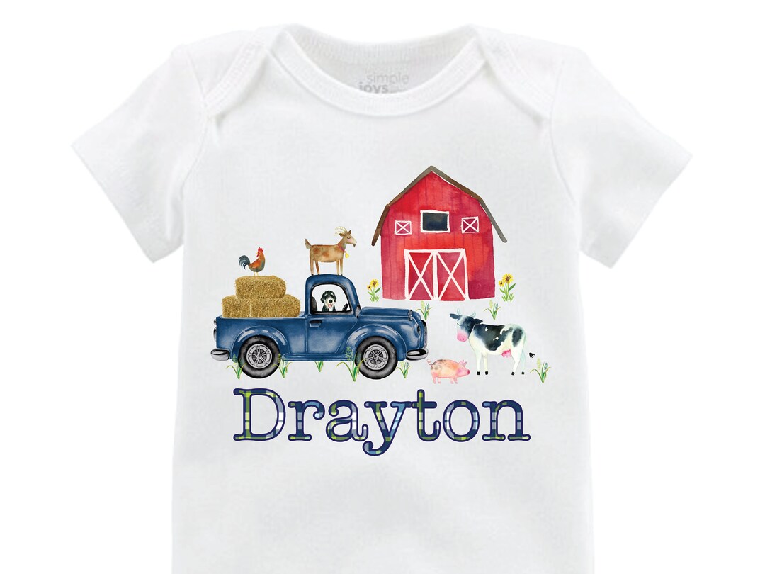 Boy Farm Shirt Red Barn Old Truck Personalized Boy Shirt Bodysuit Boy